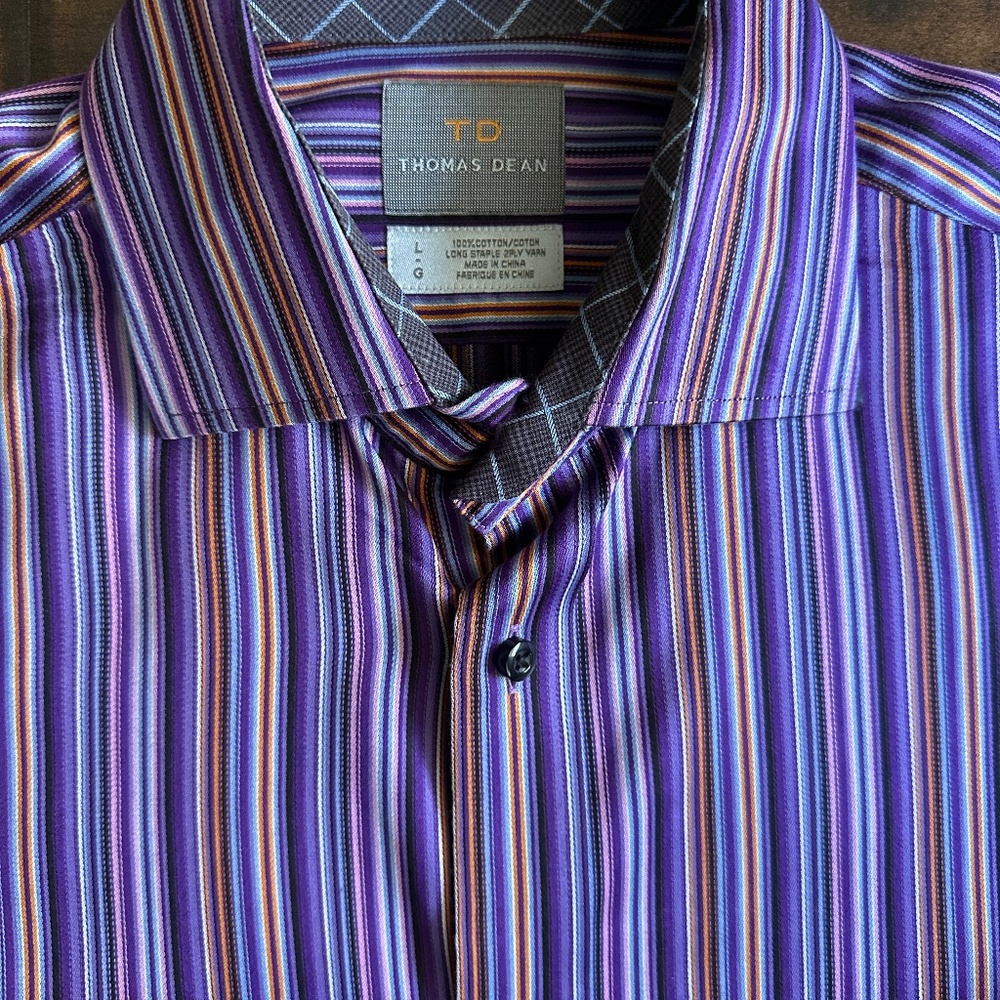 Thomas Dean Purple Stripe Long Sleeve Shirt Sz L